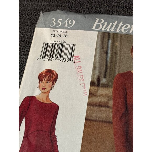 Butterick 3549 Womens Sewing Pattern Dress Size 12- 14-16 Family Circle 1994 Col - Picture 2 of 5